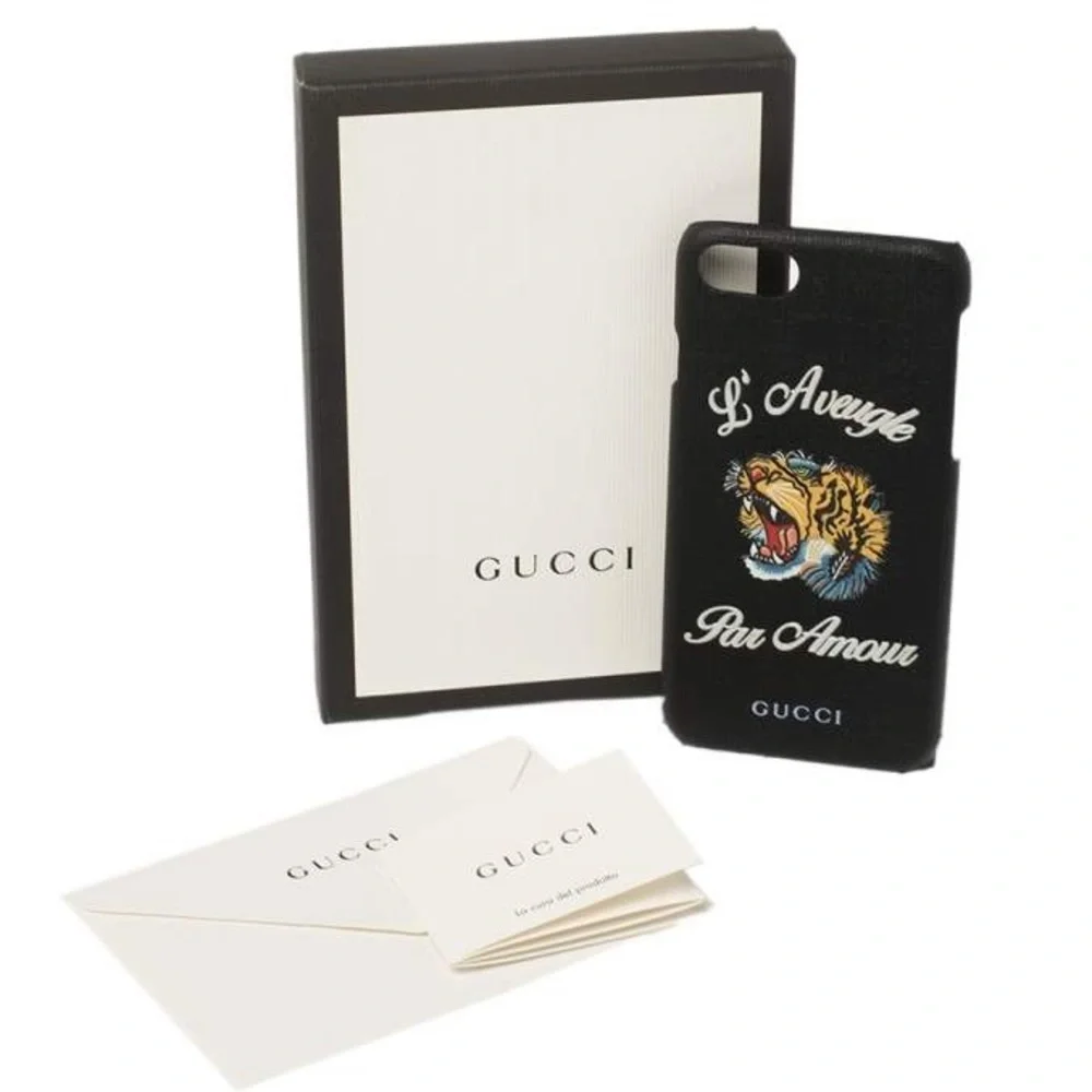(CFL) Gucci Black Coated Canvas L'Aveugle Par‎ Amour iPhone 7 Case, New in Box